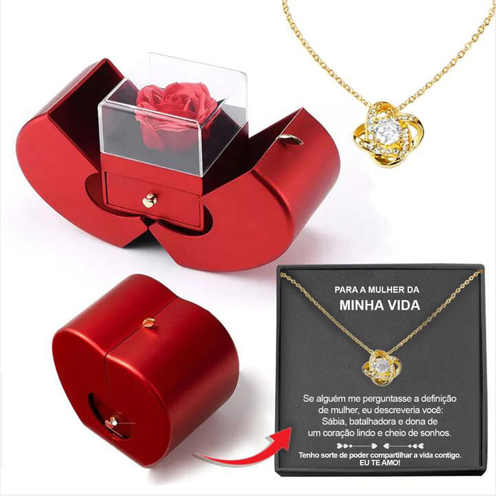 Fashion Jewelry Box Red Apple - Unique Necklace & Eternal Rose Gift for Girls, Perfect for Valentine's Day & Mother's Day - Red Apple Jewelry Box