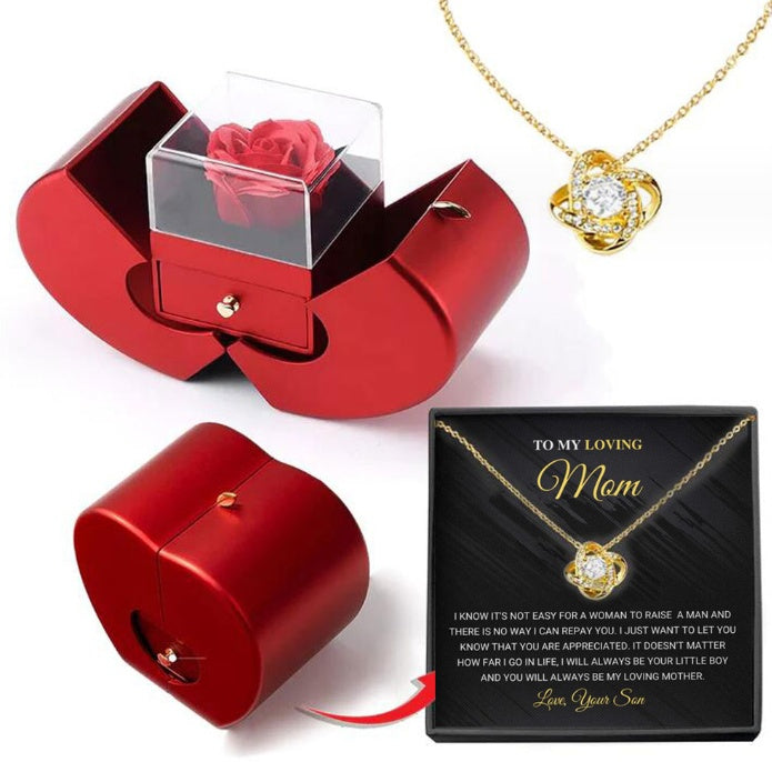 Fashion Jewelry Box Red Apple - Unique Necklace & Eternal Rose Gift for Girls, Perfect for Valentine's Day & Mother's Day - Red Apple Jewelry Box