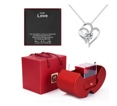 Fashion Jewelry Box Red Apple - Unique Necklace & Eternal Rose Gift for Girls, Perfect for Valentine's Day & Mother's Day - Red Apple Jewelry Box