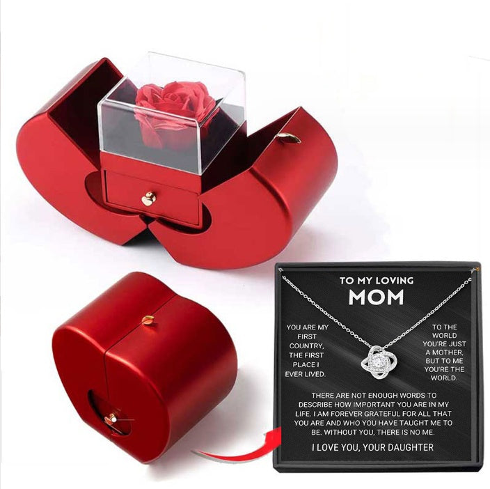 Fashion Jewelry Box Red Apple - Unique Necklace & Eternal Rose Gift for Girls, Perfect for Valentine's Day & Mother's Day - Red Apple Jewelry Box