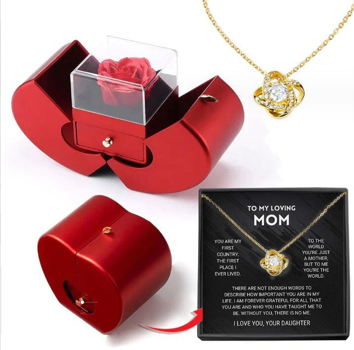 Fashion Jewelry Box Red Apple - Unique Necklace & Eternal Rose Gift for Girls, Perfect for Valentine's Day & Mother's Day - Red Apple Jewelry Box