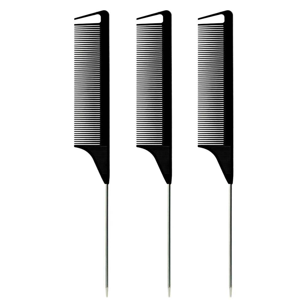 Pro Pointed Tail Comb - Anti-static Hairdressing Comb with Steel Needle Pin for Salon Styling and Barber Accessories