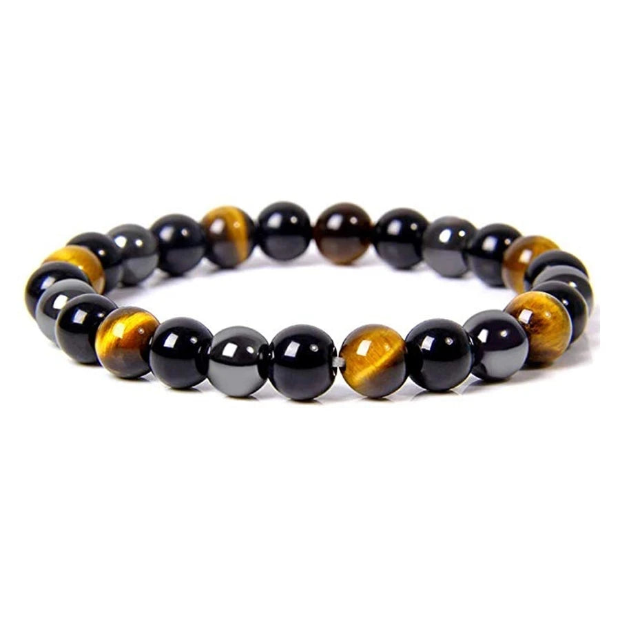 Natural Black Obsidian Tiger Eye Bracelet for Men and Women - Magnetic Hematite Health Protection Soul Jewelry