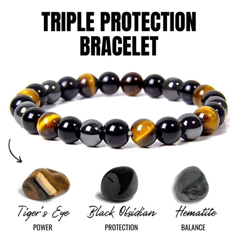 Natural Black Obsidian Tiger Eye Bracelet for Men and Women - Magnetic Hematite Health Protection Soul Jewelry