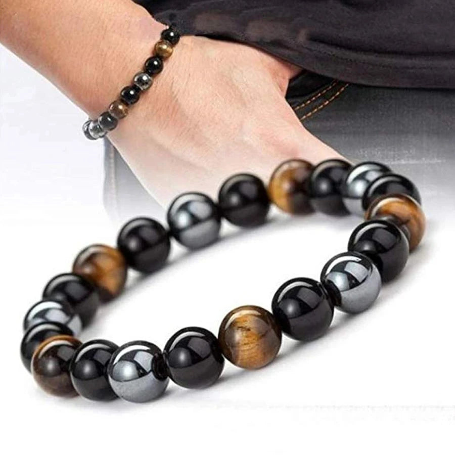 Natural Black Obsidian Tiger Eye Bracelet for Men and Women - Magnetic Hematite Health Protection Soul Jewelry