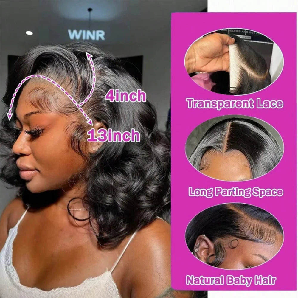 Body Wave Bob Wig 13x4 Lace Front Human Hair 100% Brazilian Remy Hair Pre Plucked with Baby Hair 250 Density