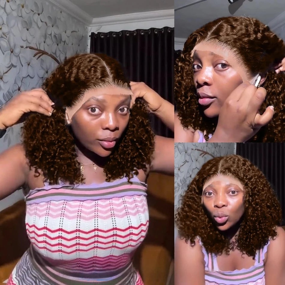 Chocolate Brown Deep Wave Wig - 13x4 Transparent Lace Front with Brazilian Human Hair Curl #4