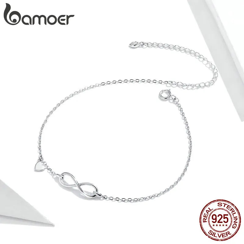 Bamoer 925 Sterling Silver Infinite Chain Anklet - Real 925 Sterling Silver Anti-allergy Foot Jewelry for Women Summer SCT019