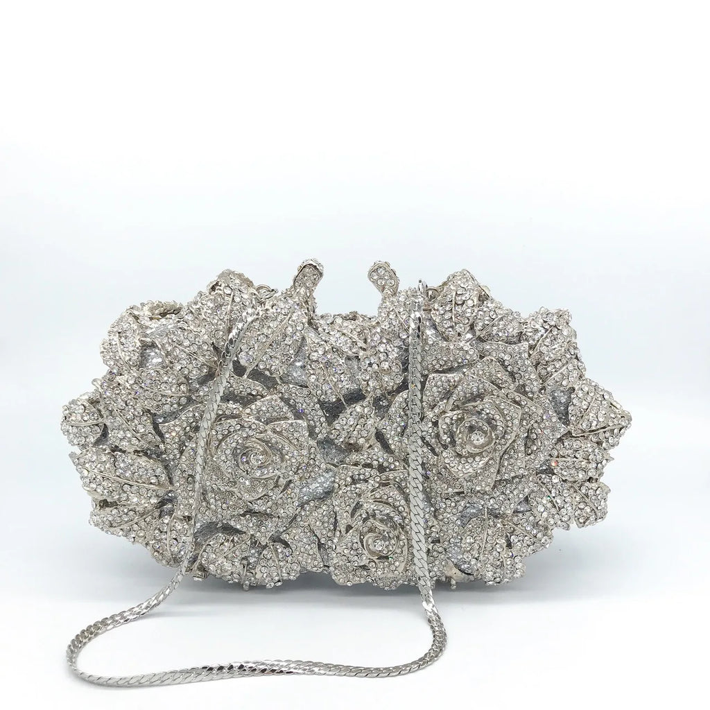 Golden Silver Crystal Clutch Bag for Women - Elegant Bridal Handbag for Wedding, Party & Cocktail Events