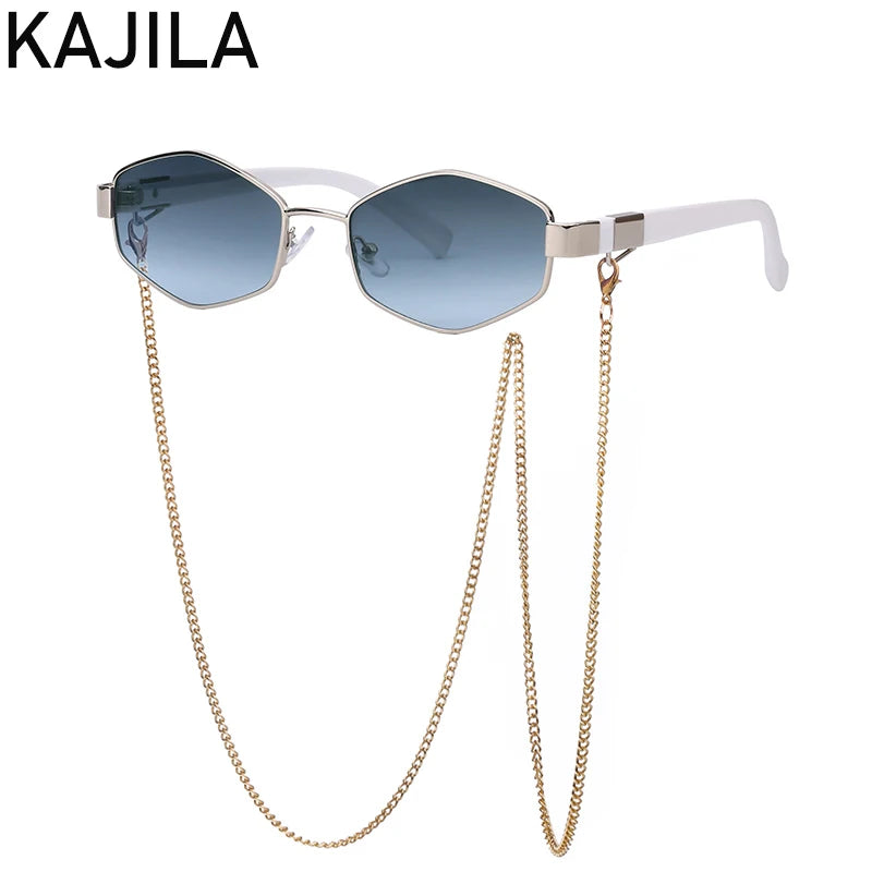 Luxury Punk Hexagon Sunglasses with Chain - Designer Small Frame