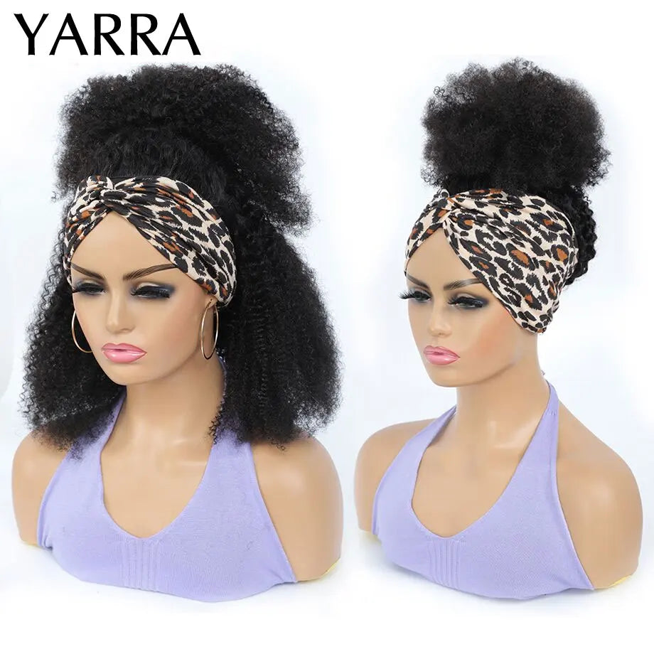 Afro Kinky Curly Headband Wig for Black Women, 180% Density Brazilian Remy Full Machine Made 100% Human Hair YARRA