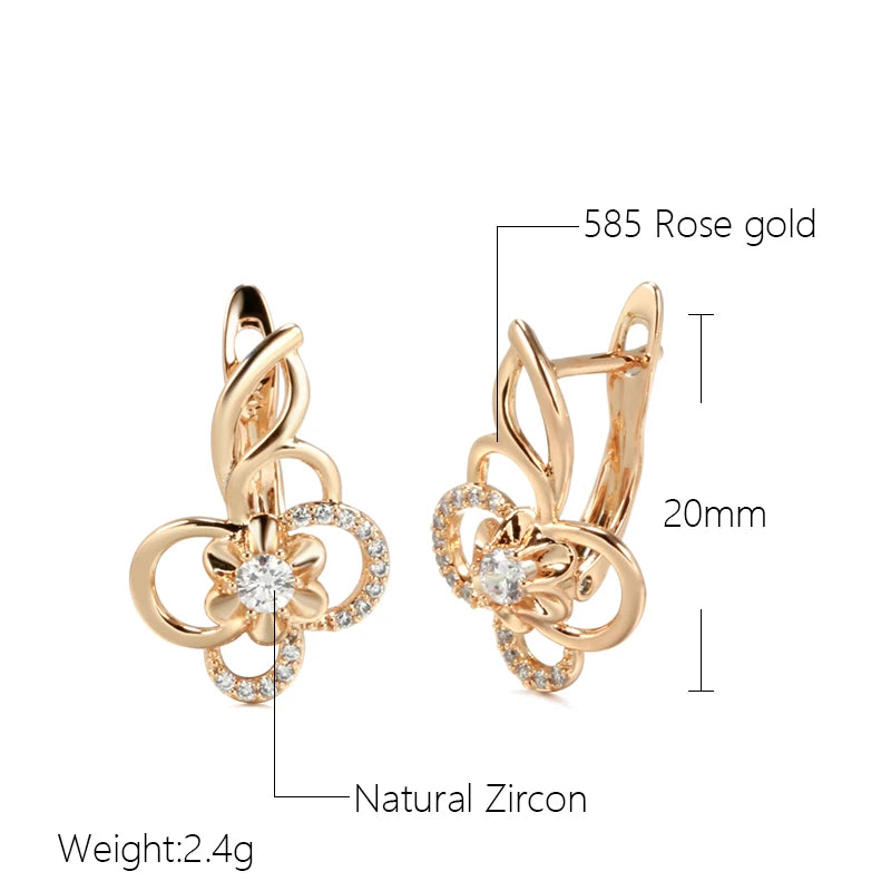 Kinel Trend Cute Hollow Flower 585 Rose Gold Drop Earrings for Women - Natural Zircon Creative Fashion Jewelry