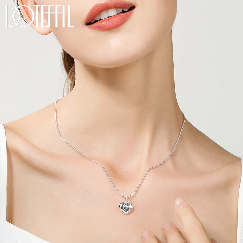 DOTEFFIL Silver Heart Pendant Necklace with Snake Chain | 16-30 Inch Fashion Jewelry for Women, Wedding Charm