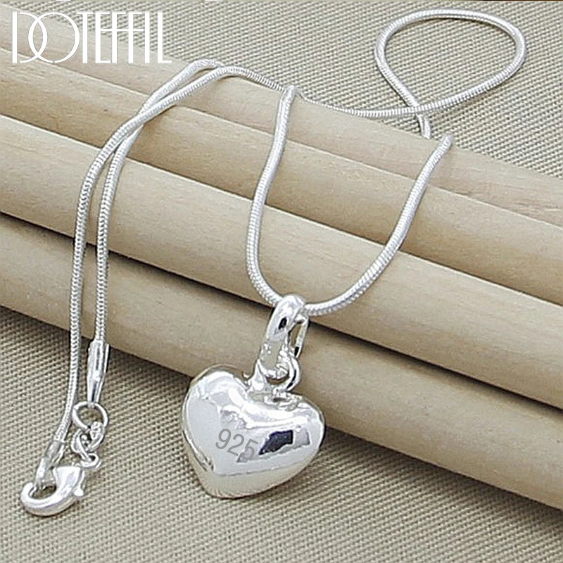 DOTEFFIL Silver Heart Pendant Necklace with Snake Chain | 16-30 Inch Fashion Jewelry for Women, Wedding Charm