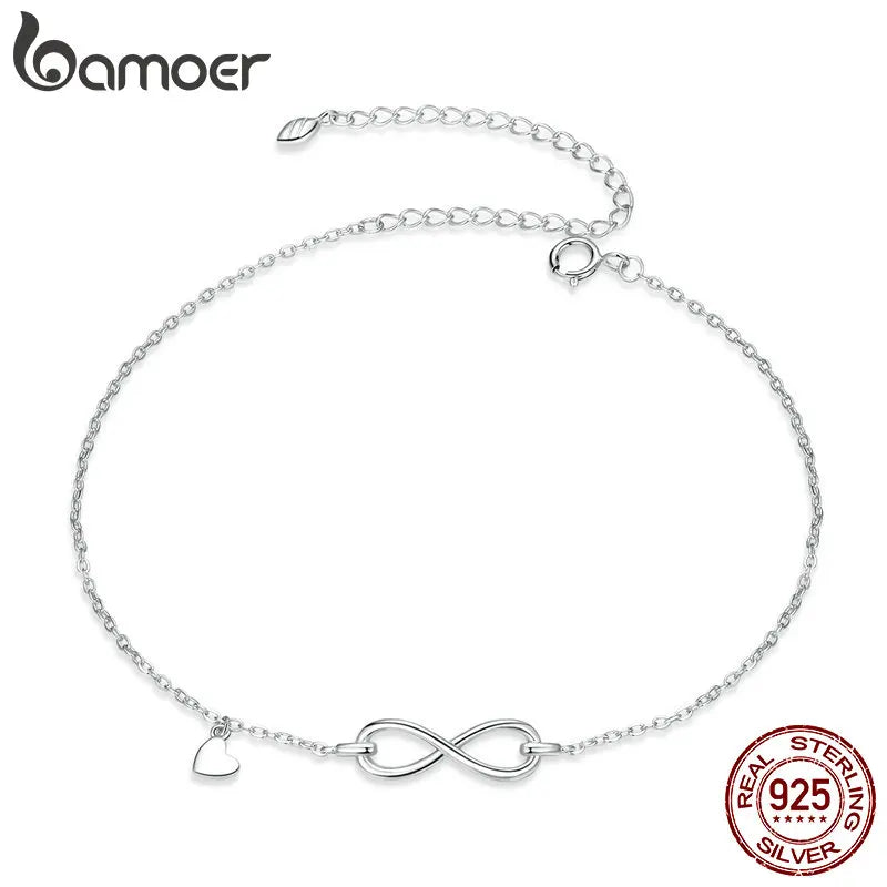 Bamoer 925 Sterling Silver Infinite Chain Anklet - Real 925 Sterling Silver Anti-allergy Foot Jewelry for Women Summer SCT019