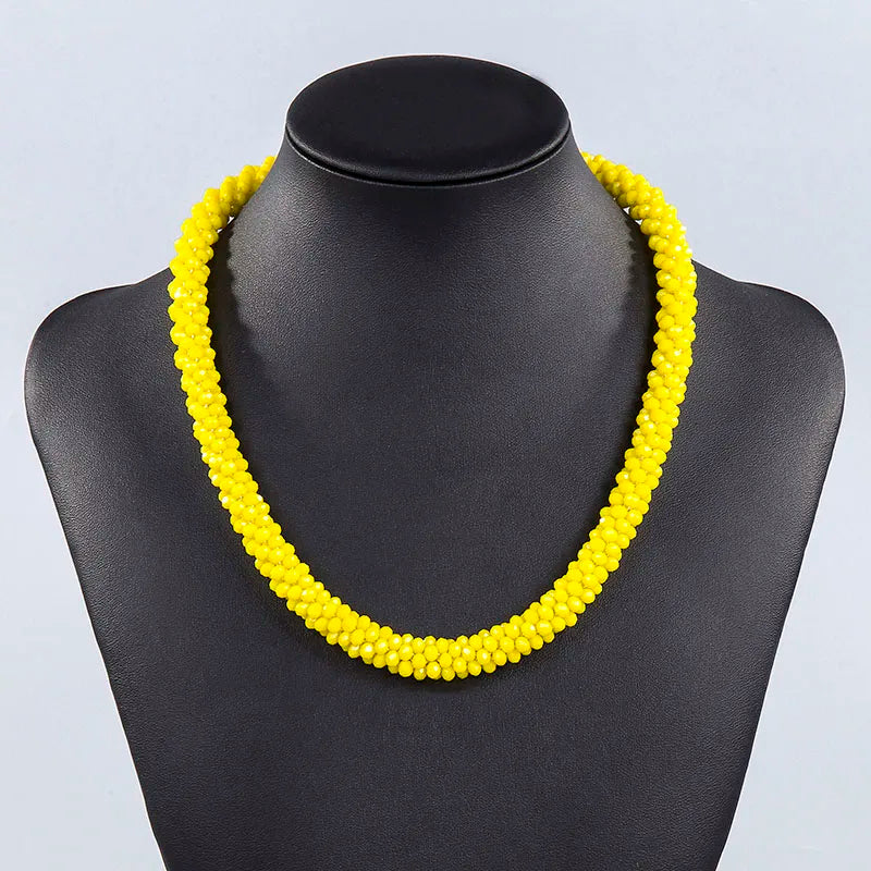 Handmade Crystal Necklace - INKDEW Beads Threading Faceted Short Necklace for Women Gift, Multicolor Choker Statement NE002