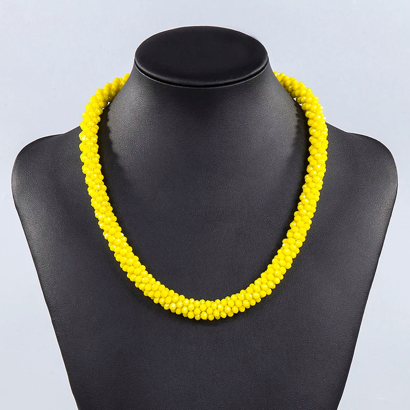 Handmade Crystal Necklace - INKDEW Beads Threading Faceted Short Necklace for Women Gift, Multicolor Choker Statement NE002