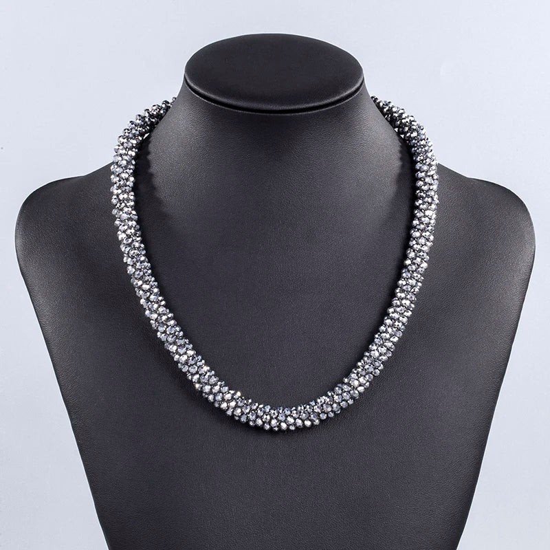 Handmade Crystal Necklace - INKDEW Beads Threading Faceted Short Necklace for Women Gift, Multicolor Choker Statement NE002