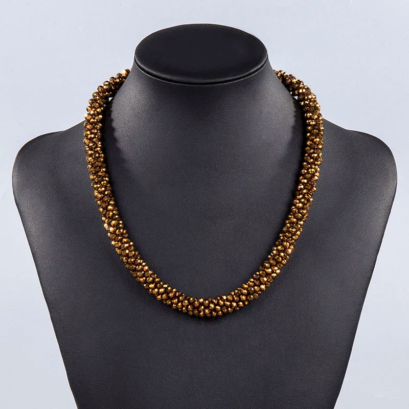 Handmade Crystal Necklace - INKDEW Beads Threading Faceted Short Necklace for Women Gift, Multicolor Choker Statement NE002