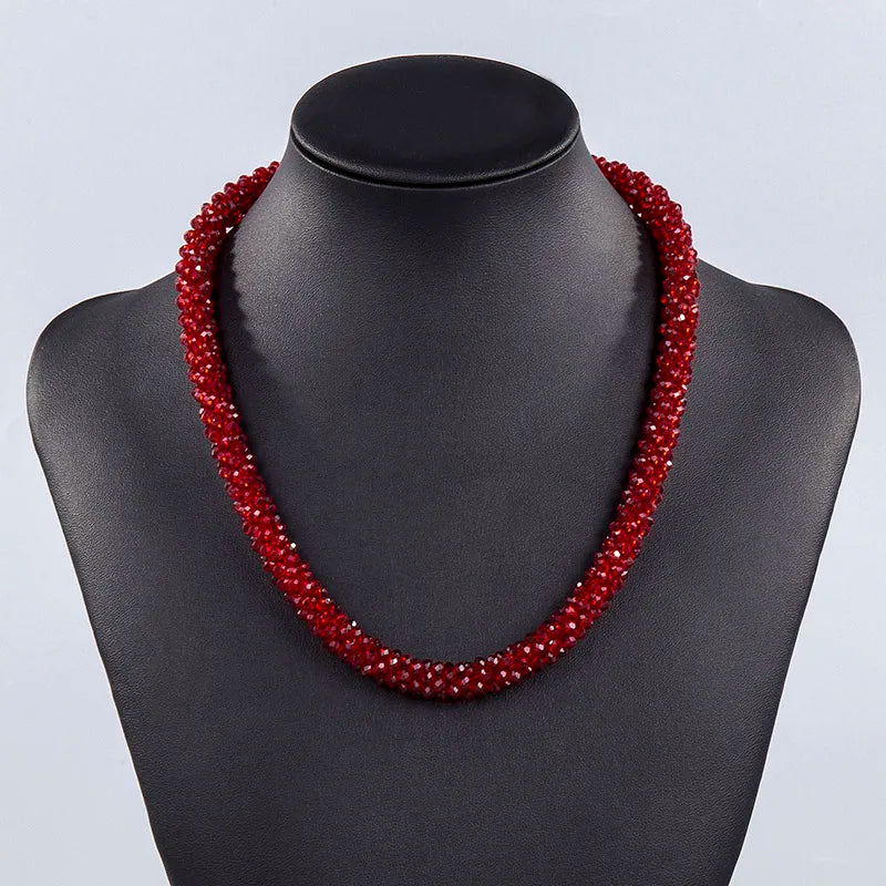 Handmade Crystal Necklace - INKDEW Beads Threading Faceted Short Necklace for Women Gift, Multicolor Choker Statement NE002