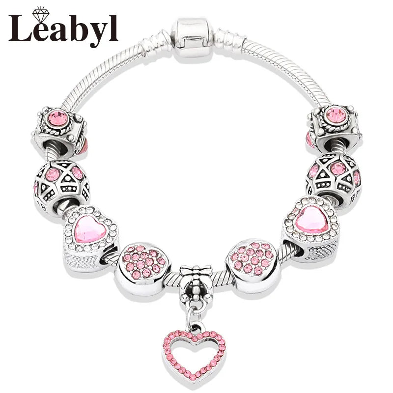 Valentine's Heart Crystal Bracelet - Elegant Pink Charm Bracelet for Loved Ones