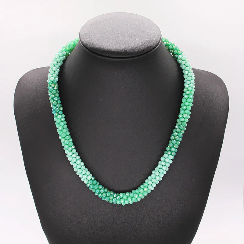 Handmade Crystal Necklace - INKDEW Beads Threading Faceted Short Necklace for Women Gift, Multicolor Choker Statement NE002