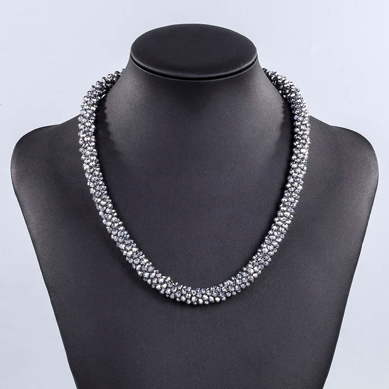 Handmade Crystal Necklace - INKDEW Beads Threading Faceted Short Necklace for Women Gift, Multicolor Choker Statement NE002