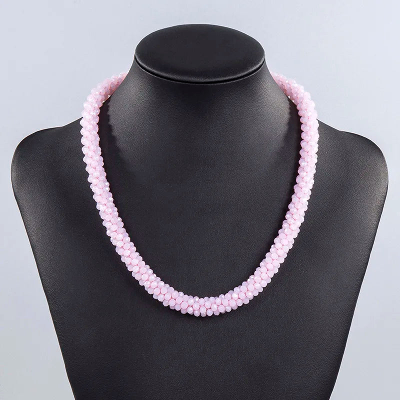 Handmade Crystal Necklace - INKDEW Beads Threading Faceted Short Necklace for Women Gift, Multicolor Choker Statement NE002