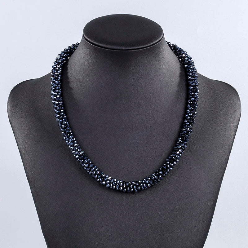 Handmade Crystal Necklace - INKDEW Beads Threading Faceted Short Necklace for Women Gift, Multicolor Choker Statement NE002