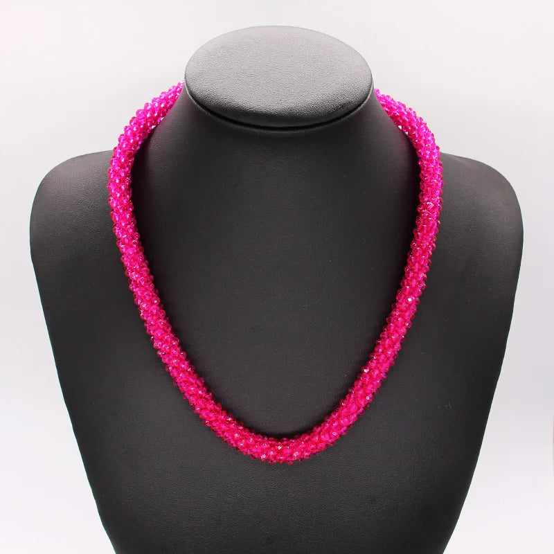 Handmade Crystal Necklace - INKDEW Beads Threading Faceted Short Necklace for Women Gift, Multicolor Choker Statement NE002