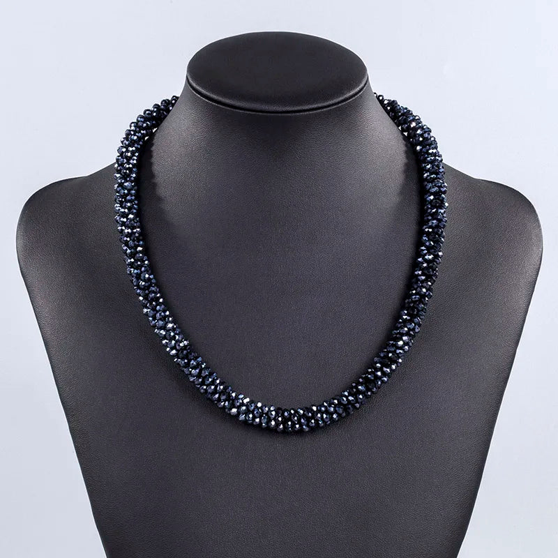 Handmade Crystal Necklace - INKDEW Beads Threading Faceted Short Necklace for Women Gift, Multicolor Choker Statement NE002