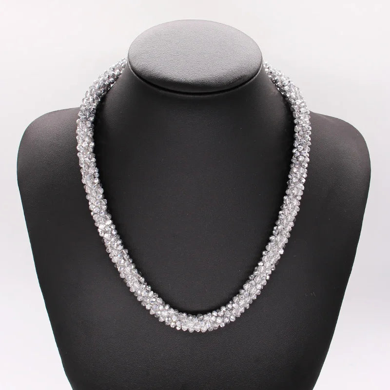 Handmade Crystal Necklace - INKDEW Beads Threading Faceted Short Necklace for Women Gift, Multicolor Choker Statement NE002