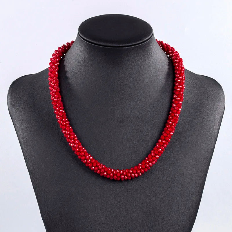 Handmade Crystal Necklace - INKDEW Beads Threading Faceted Short Necklace for Women Gift, Multicolor Choker Statement NE002