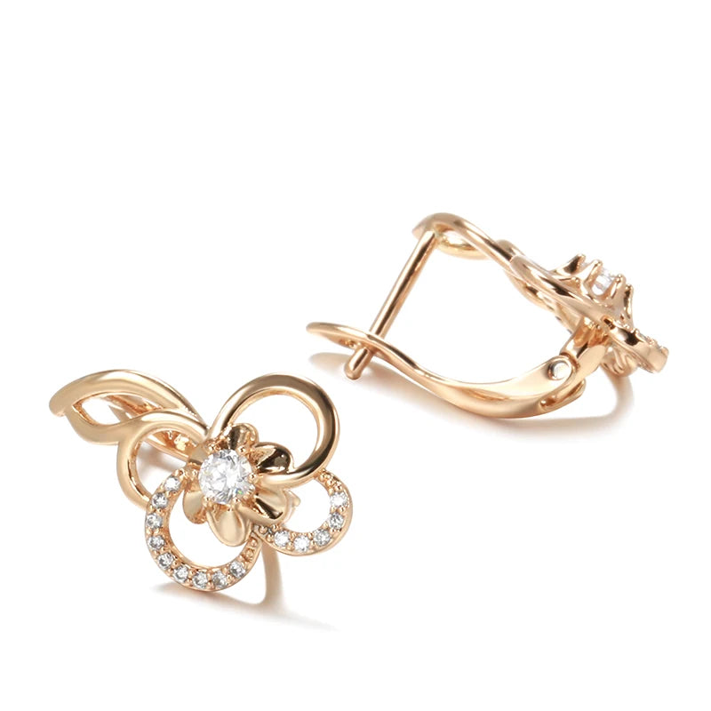 Kinel Trend Cute Hollow Flower 585 Rose Gold Drop Earrings for Women - Natural Zircon Creative Fashion Jewelry