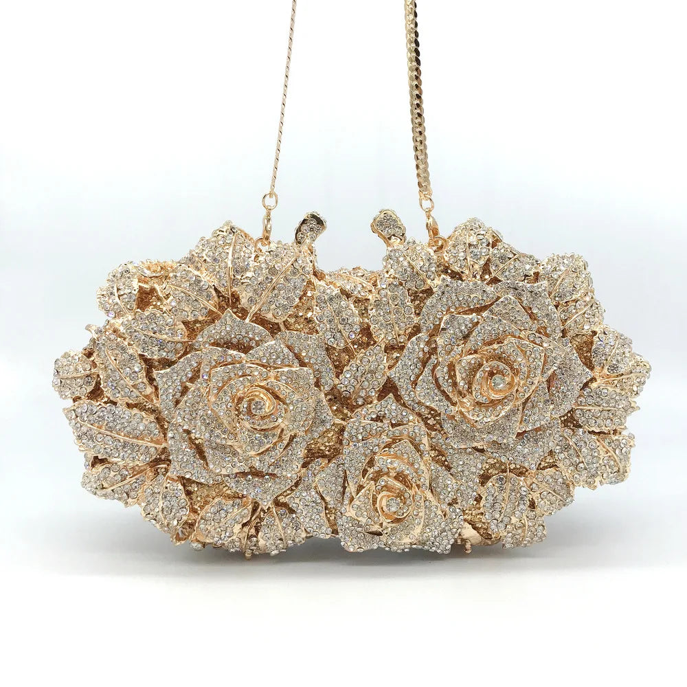 Golden Silver Crystal Clutch Bag for Women - Elegant Bridal Handbag for Wedding, Party & Cocktail Events