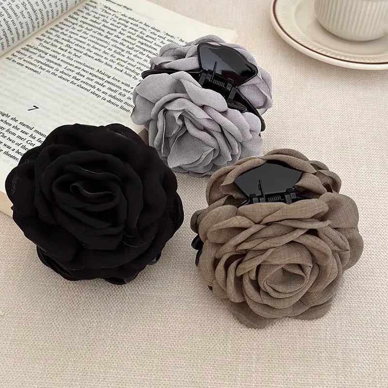 French Fabric Rose Hair Clips - Elegant Hair Claw Clips for Women and Girls, Stylish Barrette and Hair Accessories Gift
