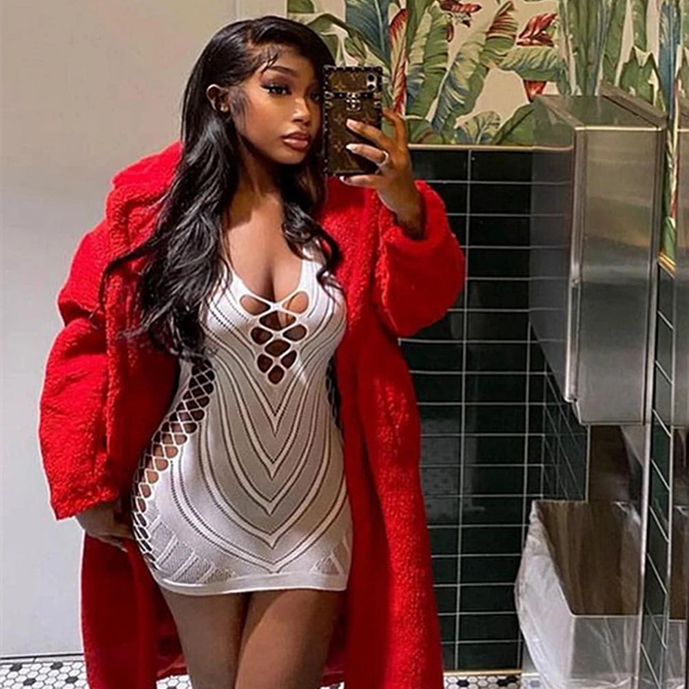 Lace Up Mini Dress - New White Party Club Elegant Y2K Hollow Backless Strapless Sexy Lingeries Pure Dresses for Women Beachwear