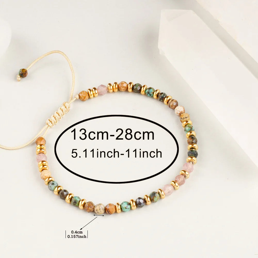 Fashion Multicolor Bead Bracelets for Women - Natural Stone Braided Rope Adjustable Wrap Bangle Party Jewelry Gift - Allurra Store