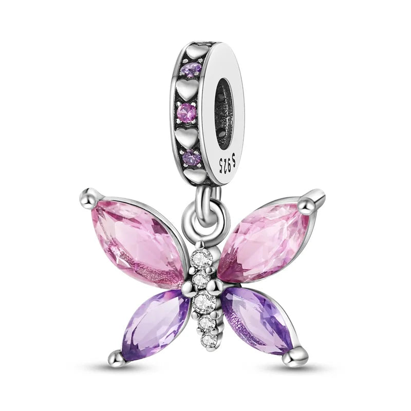 Original 925 Sterling Silver Butterfly Charms Beads Pendants for S925 Bracelet Necklace - Colorful DIY Birthday Jewelry