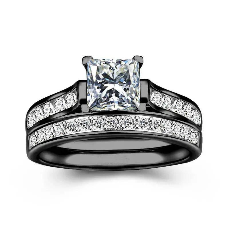 Charm Romantic Couple Rings Set with Red Rhinestones and Trendy Men's Stainless Steel Celtic Dragon Wedding Band Jewelry