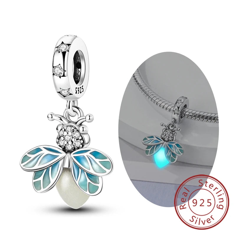 925 Sterling Silver Butterfly Charm - Firefly & Glow Charm for Bracelets