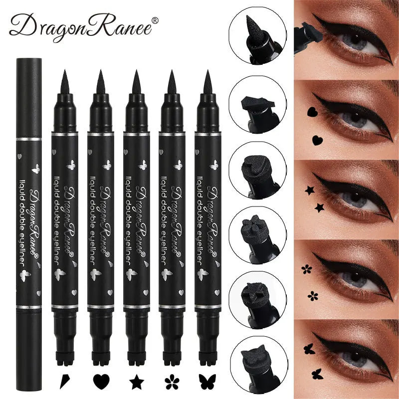 Dragon Ranee Waterproof Eyeliner - Double Head Star Seal, Non-Smudging and Novice-Friendly Heart Plum Embellished Eye Tail Eyeliner