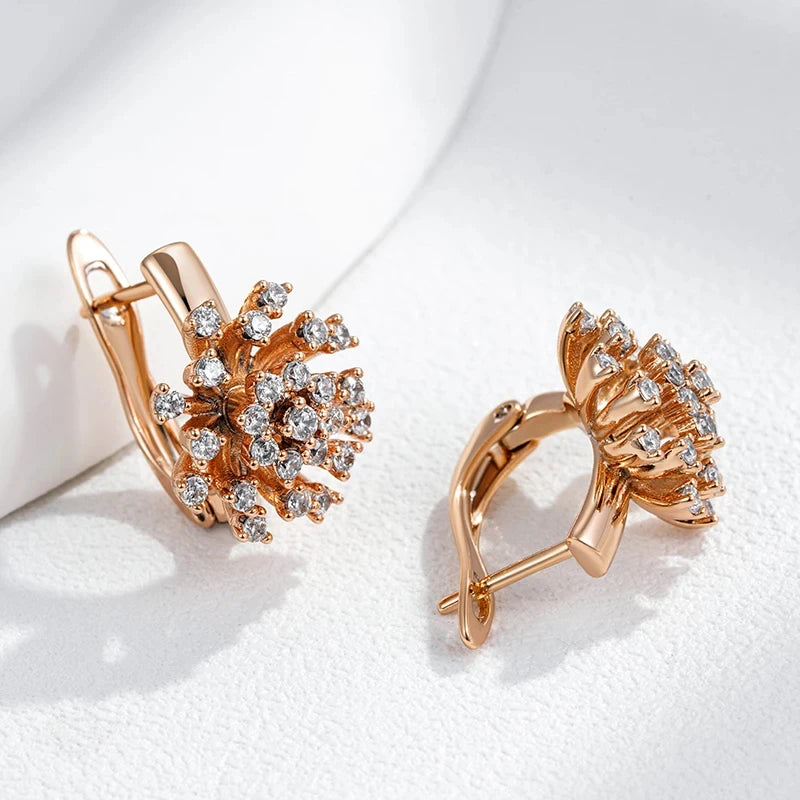 Wbmqda Rose Gold Flower Drop Earrings with Natural Zircon - Luxury Jewelry Accessories for Women