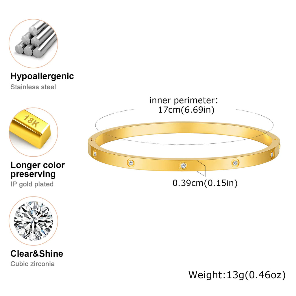 Cubic Zirconia Gold Stainless Steel Bangle – Premium Waterproof Accessory