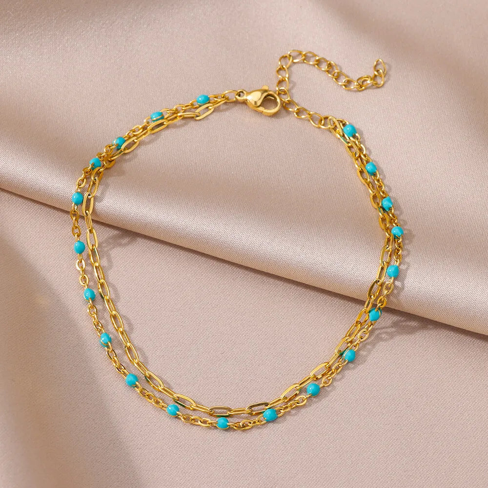 Gold Anklet for Women - Summer Beach Accessories Stainless Steel Imitation Pearl Chain Leg Bracelets Bodychain Gifts
