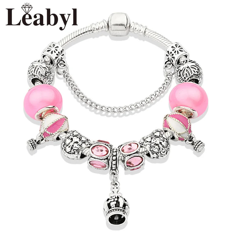 Valentine's Heart Crystal Bracelet - Elegant Pink Charm Bracelet for Loved Ones
