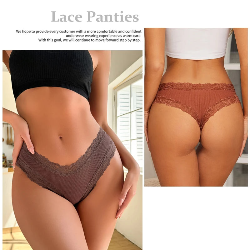 5PCS Women Lace Seamless Panties Sexy Brazilian Breathable Cotton Underwear Soft Plus Size Lingerie S-XL - Allurra Store