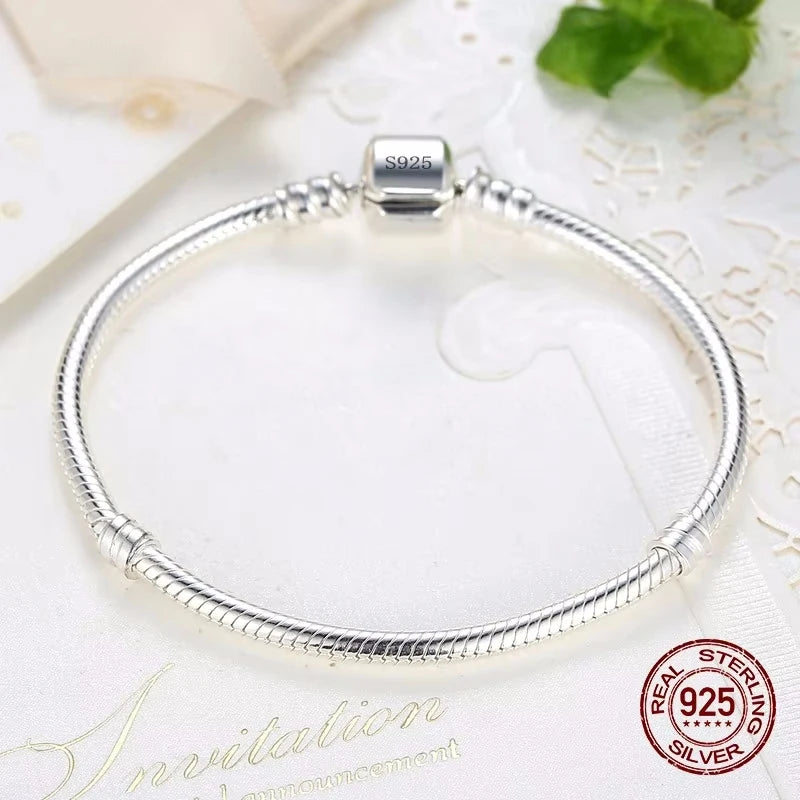 2025 New Luxury Sterling Silver Charm Bracelet - Handmade Original Fine Jewelry Soft Smooth Snake Bone Bracelets for Women