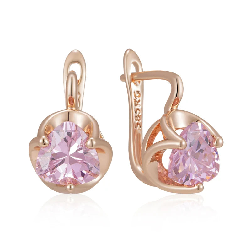 Kinel Pink Zircon Earrings for Women in 585 Rose Gold - Romantic Luxury Jewelry Gift for Couples