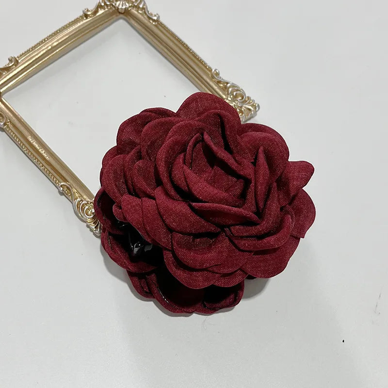 French Fabric Rose Hair Clips - Elegant Hair Claw Clips for Women and Girls, Stylish Barrette and Hair Accessories Gift